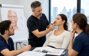 Aesthetic Training and Education Courses for Nurses and Doctors Quebec dentist learning aesthetic injectable techniques at AMEQ Academy Montreal