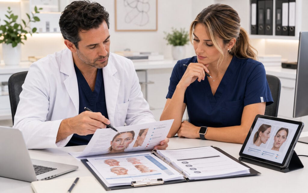 Quebec physician and registered nurse reviewing a patient-specific aesthetic medicine order