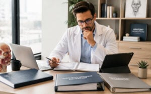 Aesthetic Training and Education Courses for Nurses and Doctors Physician reviewing aesthetic medicine training options in Quebec with CMQ professional framework considerations