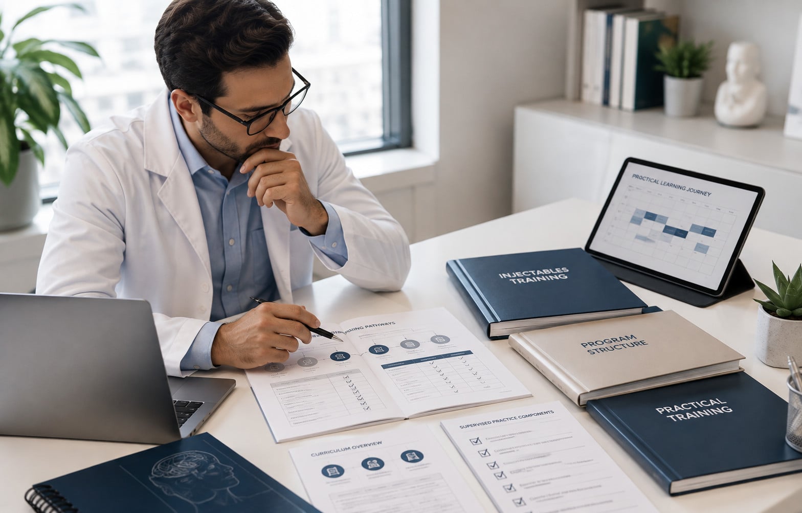 Quebec physician comparing aesthetic medicine training criteria, curriculum structure and supervised practical learning